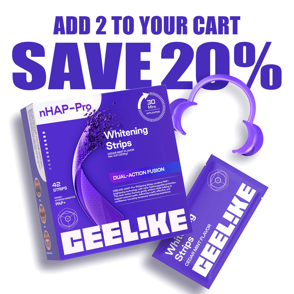 【CEELIKE】 Purple Teeth Whitening Strips with Free Cheek Retractor - 7/21 Whitening Sessions -Nano-Hydroxyapatite Safe for Enamel - Non Sensitive Teeth Whitening - Peroxide-Free