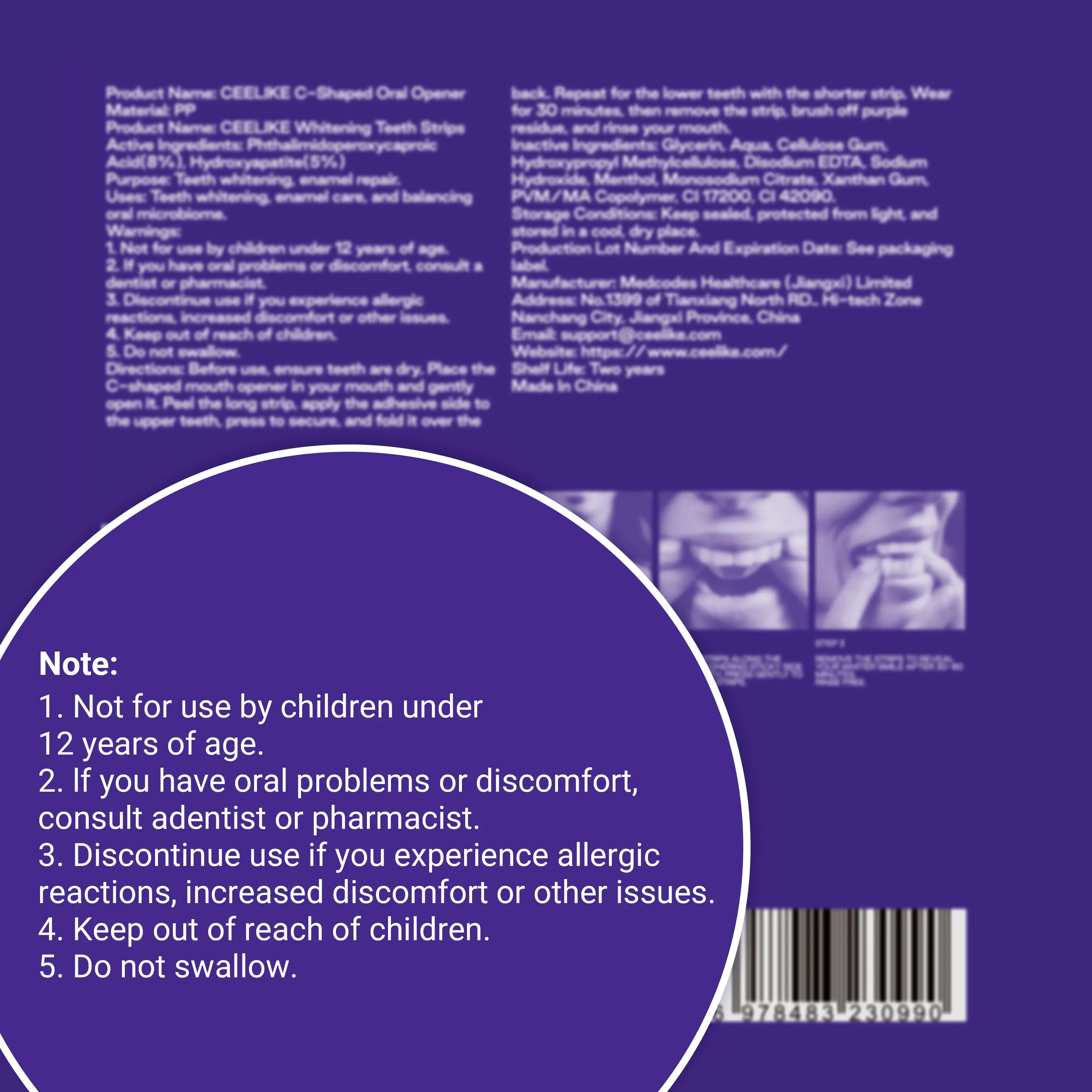 【CEELIKE】 Purple Teeth Whitening Strips with Free Cheek Retractor - 7/21 Whitening Sessions -Nano-Hydroxyapatite Safe for Enamel - Non Sensitive Teeth Whitening - Peroxide-Free