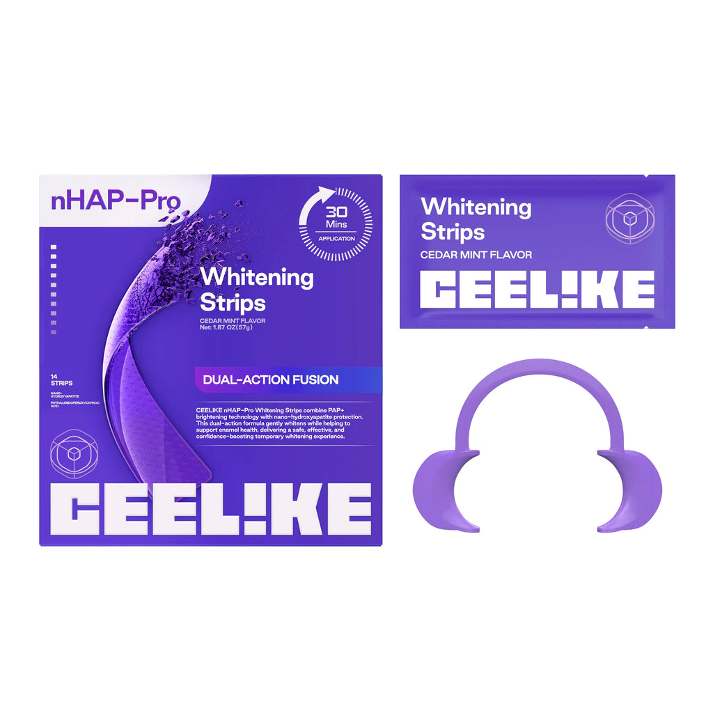 【CEELIKE】 Purple Teeth Whitening Strips with Free Cheek Retractor - 7/21 Whitening Sessions -Nano-Hydroxyapatite Safe for Enamel - Non Sensitive Teeth Whitening - Peroxide-Free