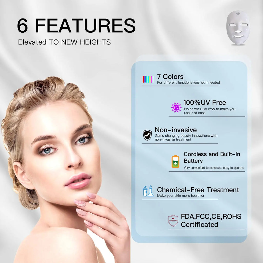 Wireless LED Photon Facial Mask, Full Coverage Red Light Skin Care Mask, Portable at Home Beauty Tool for Skin Brightening, Oil Control & Skin Texture Improvement