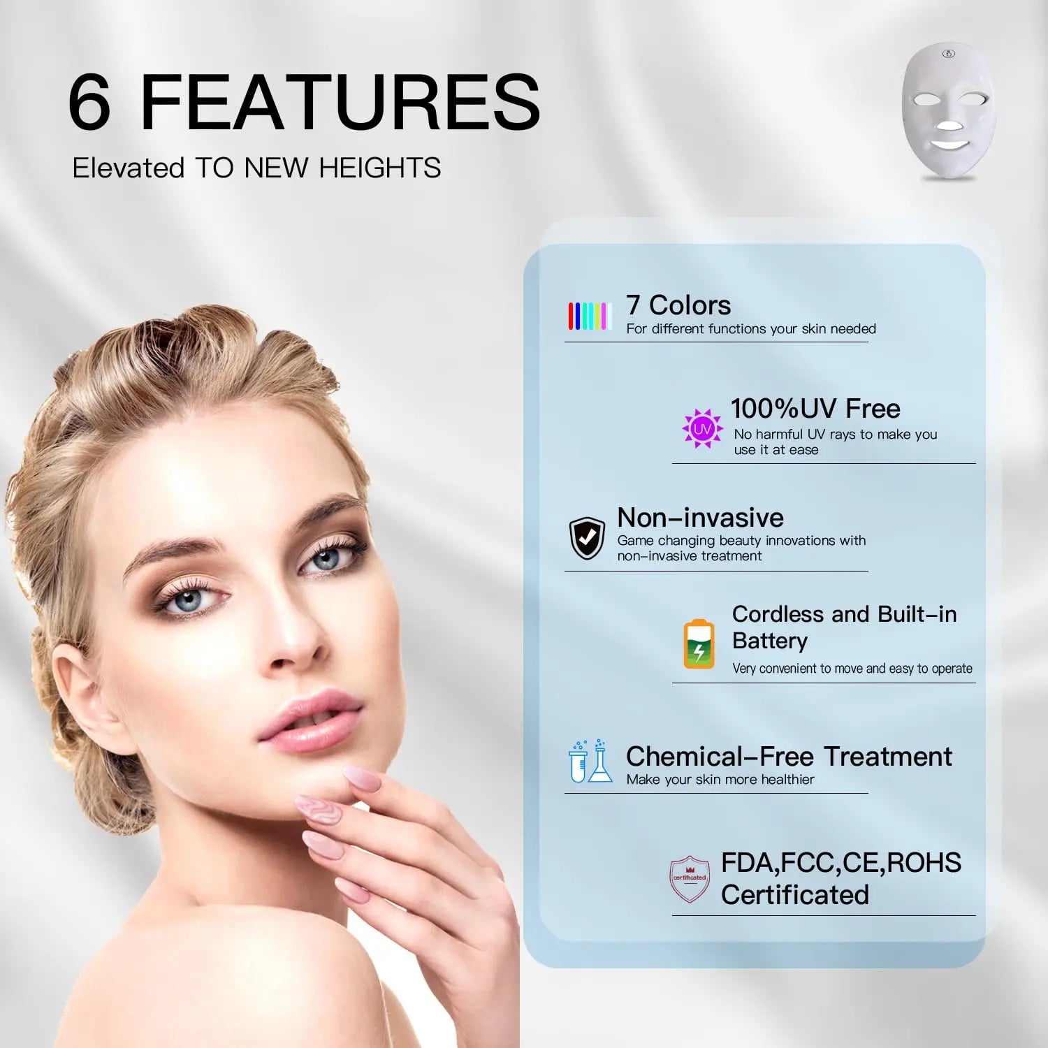 Wireless LED Photon Facial Mask, Full Coverage Red Light Skin Care Mask, Portable at Home Beauty Tool for Skin Brightening, Oil Control & Skin Texture Improvement