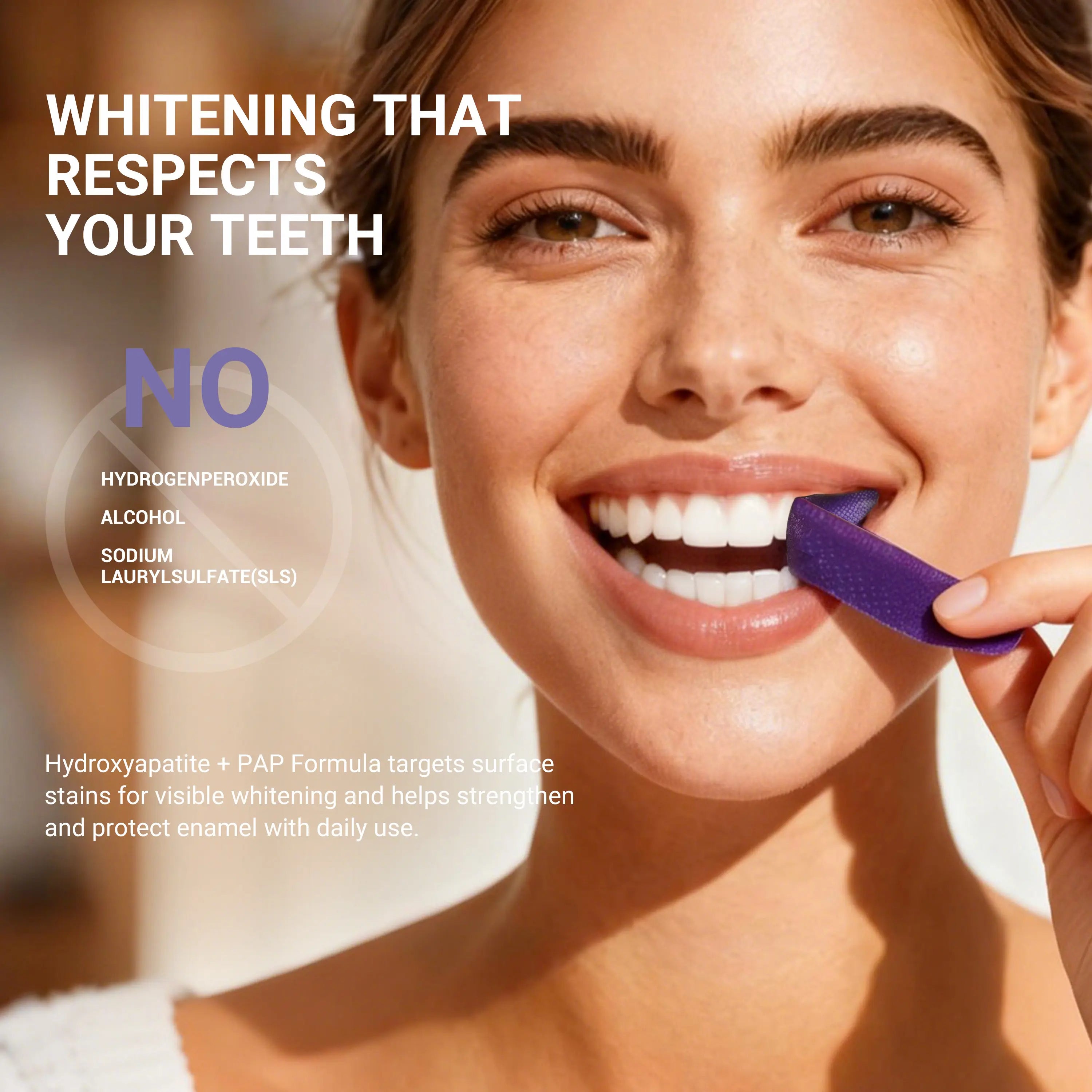 【CEELIKE】 Purple Teeth Whitening Strips with Free Cheek Retractor - 7/21 Whitening Sessions -Nano-Hydroxyapatite Safe for Enamel - Non Sensitive Teeth Whitening - Peroxide-Free