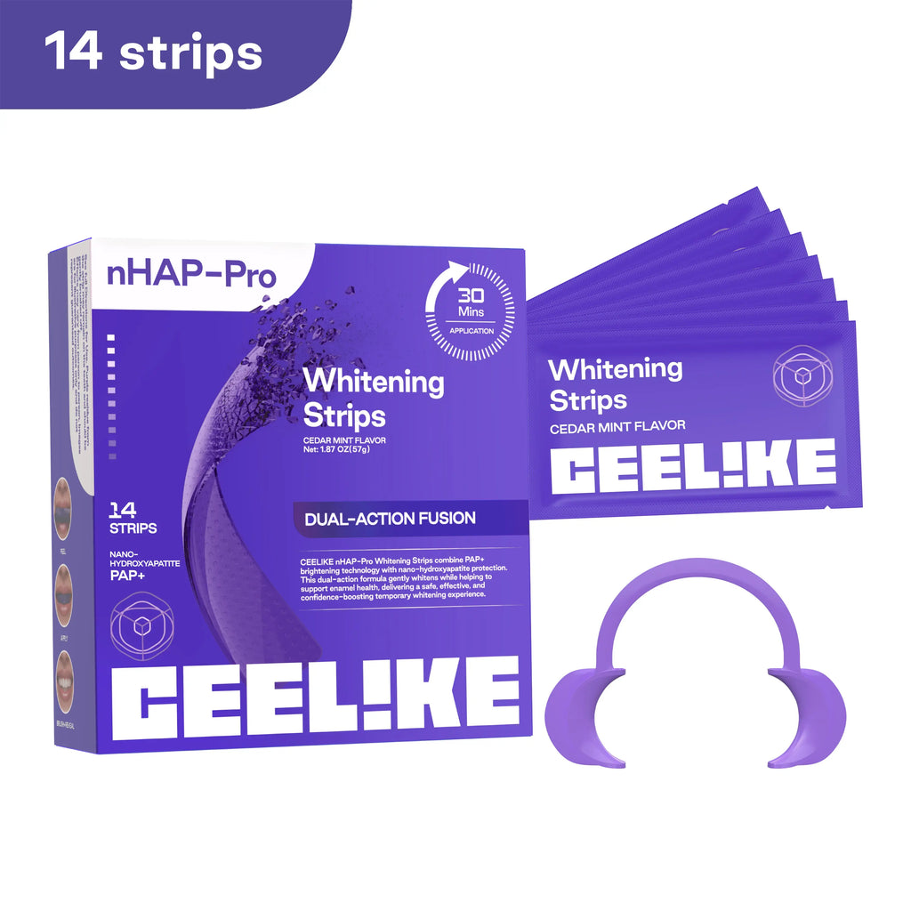 【CEELIKE】 Purple Teeth Whitening Strips with Free Cheek Retractor - 7/21 Whitening Sessions -Nano-Hydroxyapatite Safe for Enamel - Non Sensitive Teeth Whitening - Peroxide-Free