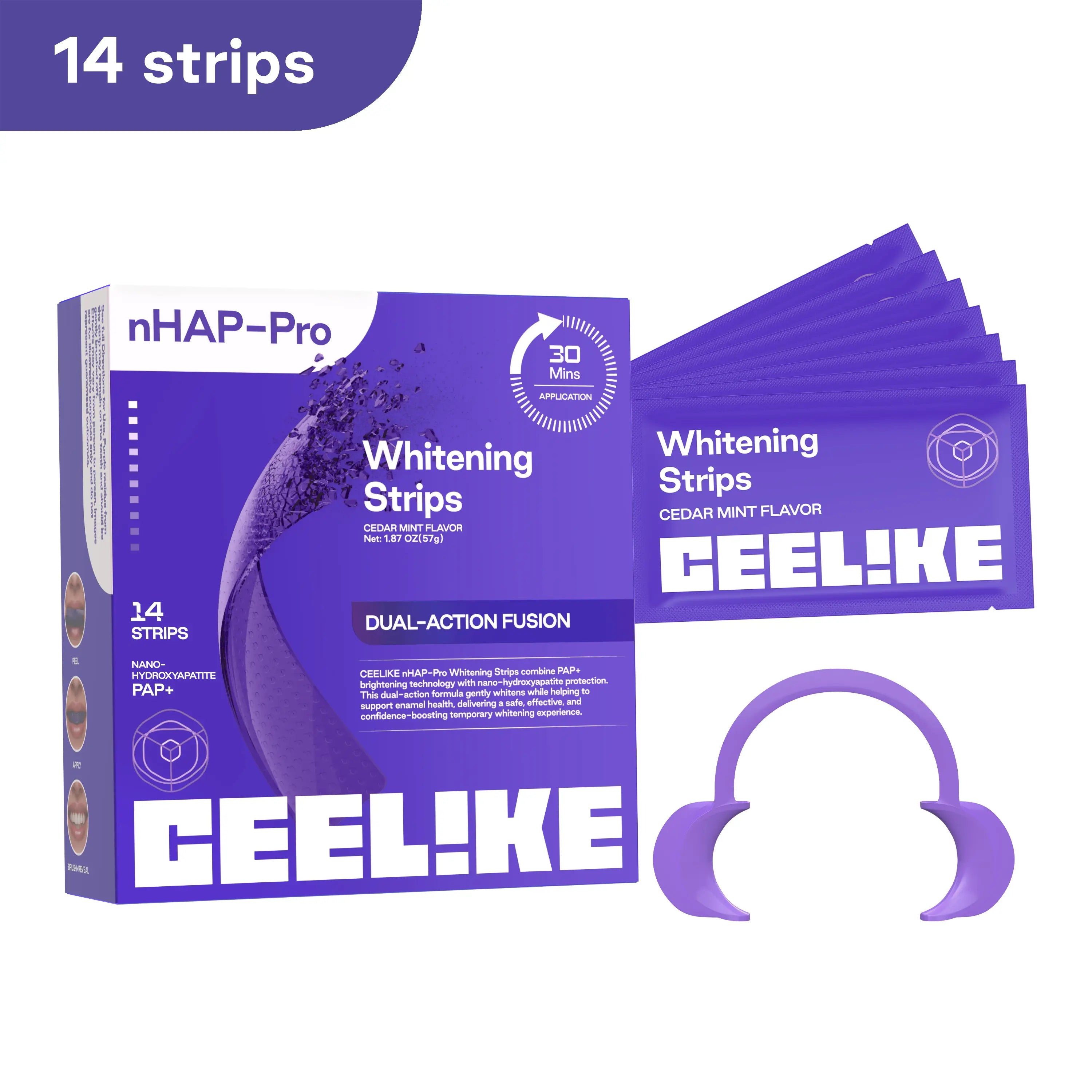【CEELIKE】 Purple Teeth Whitening Strips with Free Cheek Retractor - 7/21 Whitening Sessions -Nano-Hydroxyapatite Safe for Enamel - Non Sensitive Teeth Whitening - Peroxide-Free