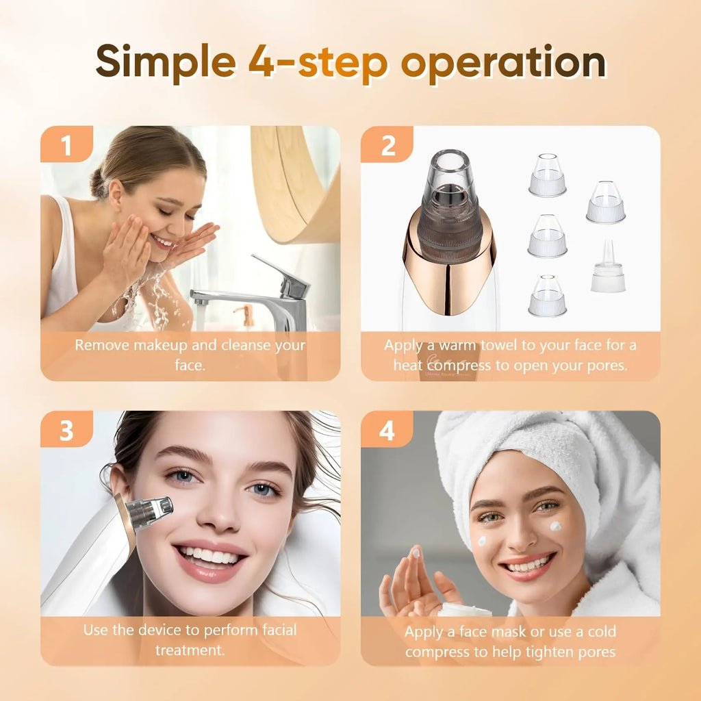 Electric Blackhead Remover Vacuum Pore Cleaner, Electric Facial Cleaning Kit, Facial Cleansing Equipment, Includes 5 Replacement Brushes + 4 Stainless Steel Tools, Deep Clean, Skincare Tool, Blackhead Removing, Facial Cleansing Brush, Pore Suction Tool