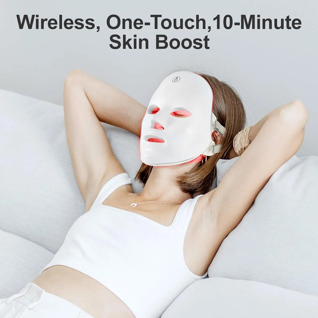 Wireless LED Photon Facial Mask, Full Coverage Red Light Skin Care Mask, Portable at Home Beauty Tool for Skin Brightening, Oil Control & Skin Texture Improvement