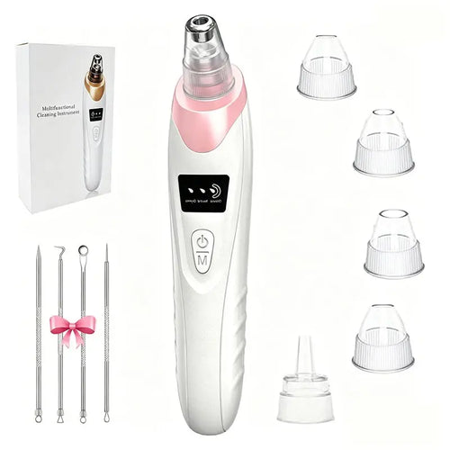 Electric Blackhead Remover Vacuum Pore Cleaner, Electric Facial Cleaning Kit, Facial Cleansing Equipment, Includes 5 Replacement Brushes + 4 Stainless Steel Tools, Deep Clean, Skincare Tool, Blackhead Removing, Facial Cleansing Brush, Pore Suction Tool