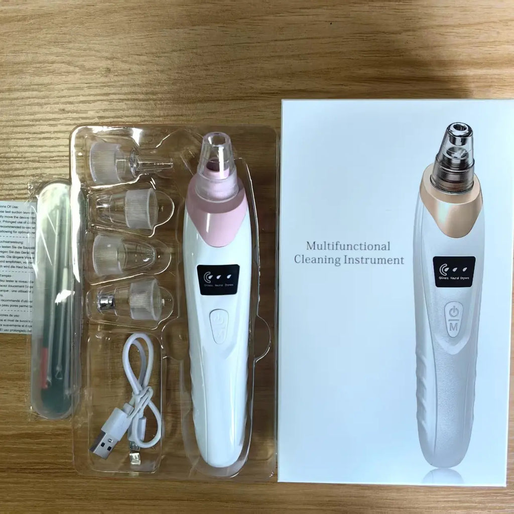 Electric Blackhead Remover Vacuum Pore Cleaner, Electric Facial Cleaning Kit, Facial Cleansing Equipment, Includes 5 Replacement Brushes + 4 Stainless Steel Tools, Deep Clean, Skincare Tool, Blackhead Removing, Facial Cleansing Brush, Pore Suction Tool