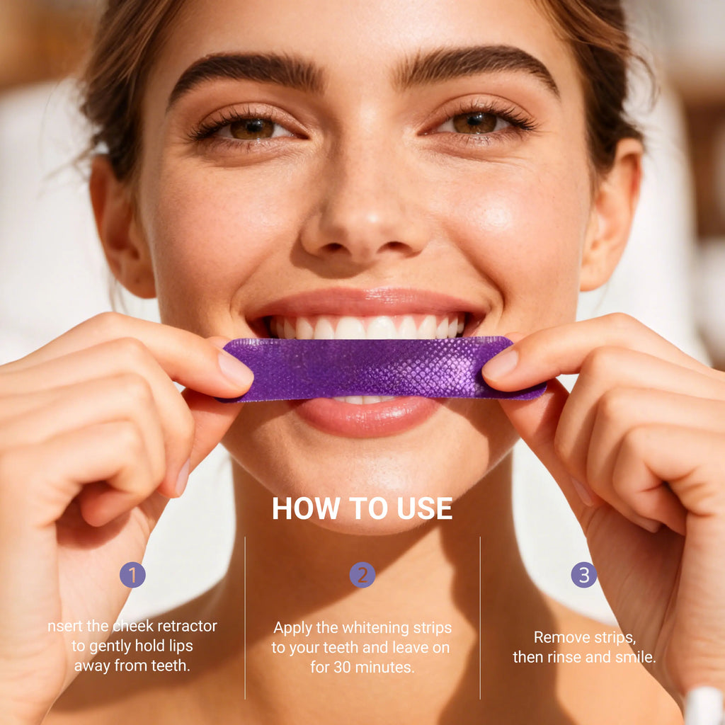 【CEELIKE】 Purple Teeth Whitening Strips with Free Cheek Retractor - 7/21 Whitening Sessions -Nano-Hydroxyapatite Safe for Enamel - Non Sensitive Teeth Whitening - Peroxide-Free