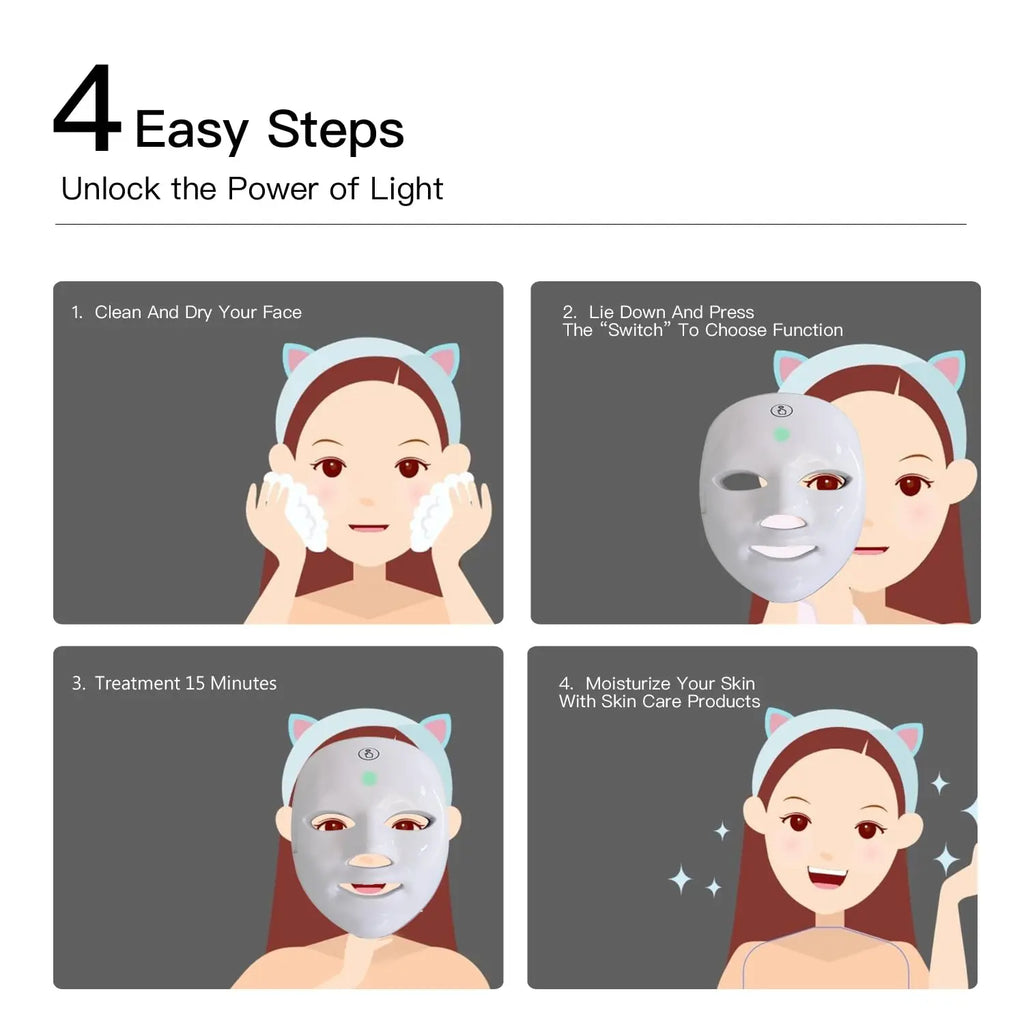 Wireless LED Photon Facial Mask, Full Coverage Red Light Skin Care Mask, Portable at Home Beauty Tool for Skin Brightening, Oil Control & Skin Texture Improvement
